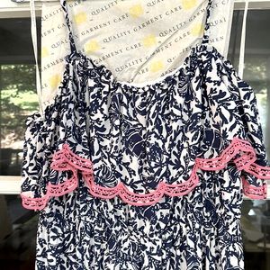 Lily Pulitzer maxi dress in vibrant blue with pink trim